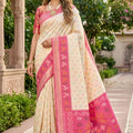 Lovely Off White Ikkat Silk Blend Saree Woven Work for Women