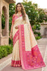 Lovely Off White Ikkat Silk Blend Saree Woven Work for Women