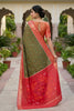Beautiful Olive Green Ikkat Silk Blend Saree Woven Work for Women