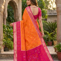 Traditional Orange Ikkat Silk Blend Saree Woven Work for Women