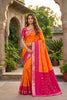 Traditional Orange Ikkat Silk Blend Saree Pattern Woven Work for Women