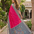 Beautiful Rani Pink Ikkat Silk Blend Saree Woven Work for Women
