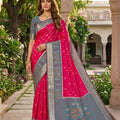 Beautiful Rani Pink Ikkat Silk Blend Saree Woven Work for Women