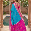 Royal Sky Blue Ikkat Silk Blend Saree Woven Work for Women