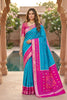 Royal Sky Blue Ikkat Silk Blend Saree Pattern Woven Work for Women