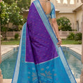 Royal Purple Ikkat Silk Blend Saree Woven Work for Women