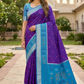 Royal Purple Ikkat Silk Blend Saree Woven Work for Women