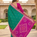 Elegant Sea Green Ikkat Silk Blend Saree Woven Work for Women