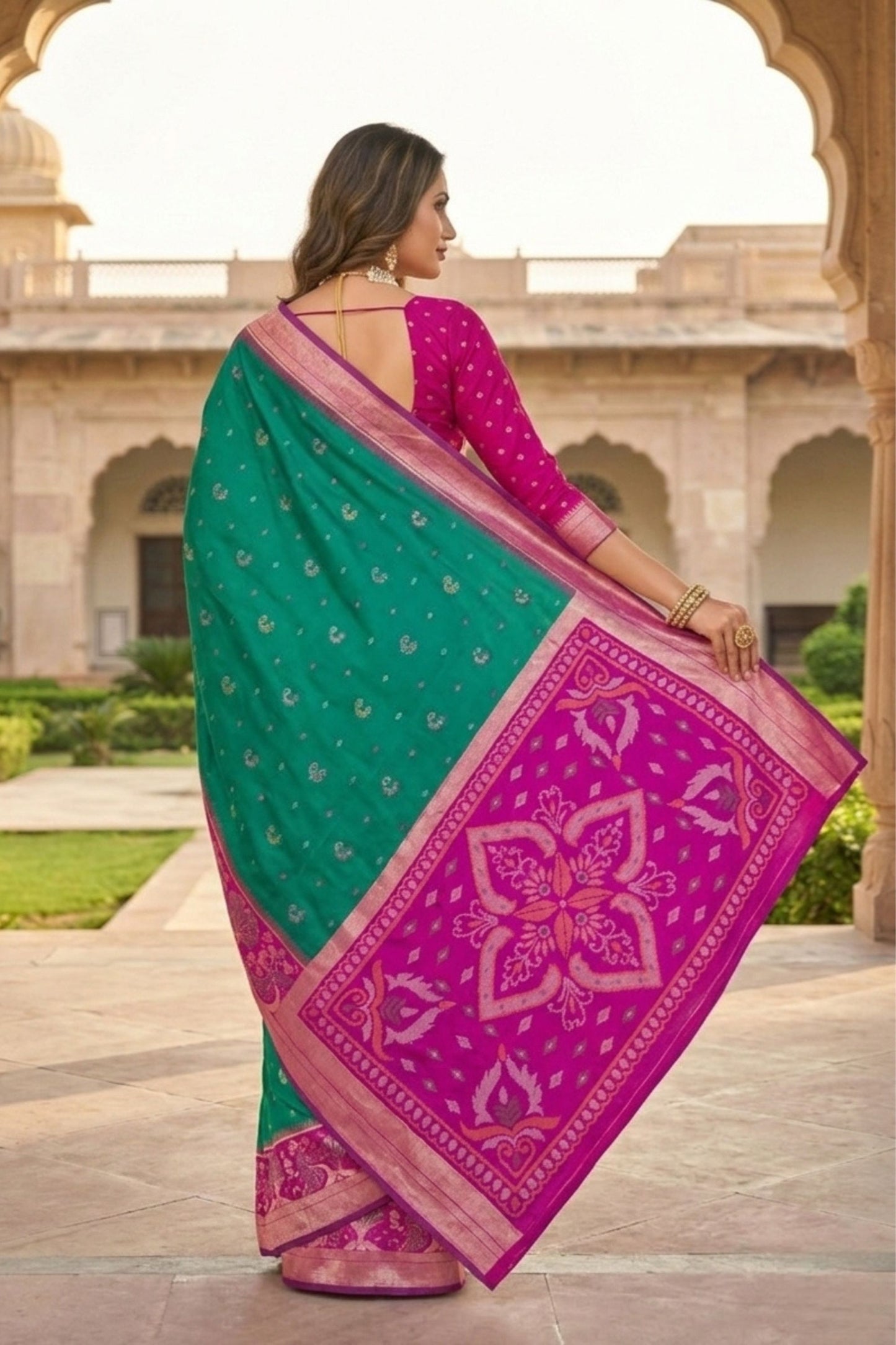 Elegant Sea Green Ikkat Silk Blend Saree Woven Work for Women