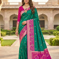 Elegant Sea Green Ikkat Silk Blend Saree Woven Work for Women