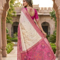 Elegant Off White Ikkat Silk Blend Saree Woven Work for Women