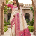 Elegant Off White Ikkat Silk Blend Saree Woven Work for Women