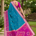 Stylish Sky Blue Ikkat Silk Blend Saree Woven Work for Women
