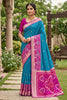 Beautiful Sky Blue Ikkat Silk Blend Saree Woven Work for Women