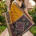 Premium Mustard Yellow Ikkat Silk Blend Saree Woven Work for Women