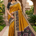 Premium Mustard Yellow Ikkat Silk Blend Saree Woven Work for Women