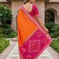 Traditional Orange Ikkat Silk Blend Saree Woven Work for Women