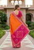 Traditional Orange Ikkat Silk Blend Saree Woven Work for Women