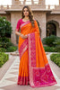 Traditional Orange Ikkat Silk Blend Saree Woven Work for Women