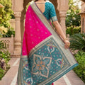 Beautiful Rani Pink Ikkat Silk Blend Saree Woven Work for Women