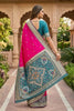 Beautiful Rani Pink Ikkat Silk Blend Saree Woven Work for Women