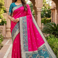 Beautiful Rani Pink Ikkat Silk Blend Saree Woven Work for Women