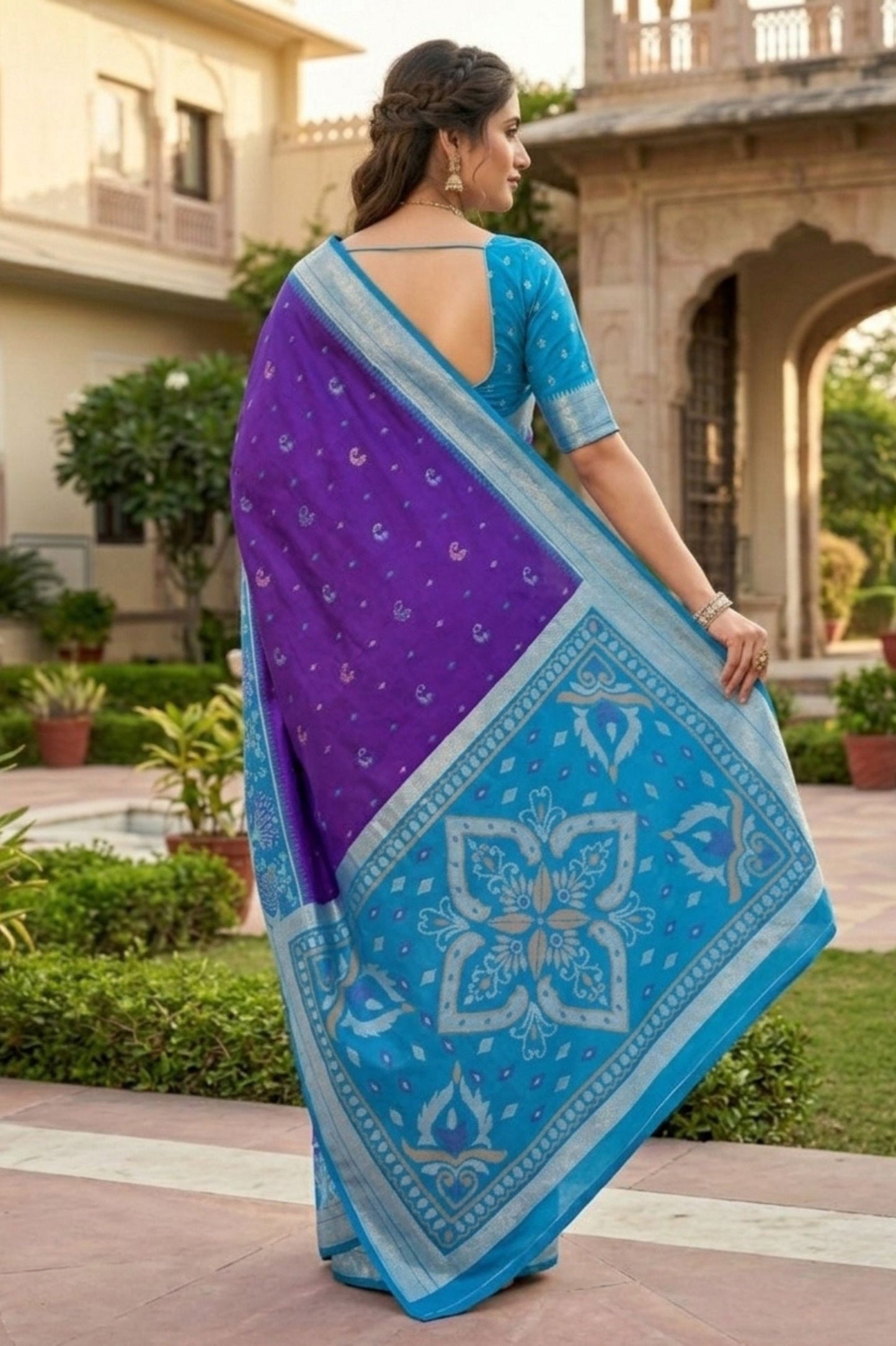 Royal Purple Ikkat Silk Blend Saree Woven Work for Women