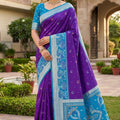 Royal Purple Ikkat Silk Blend Saree Woven Work for Women