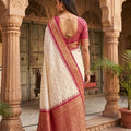 Elegant Off White Banarasi Silk Saree Zari Woven Border for Women