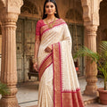 Elegant Off White Banarasi Silk Saree Zari Woven Border for Women