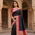 Premium Black Banarasi Silk Saree Zari Woven Border for Women