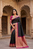 Premium Black Banarasi Silk Saree Zari Woven Border for Women