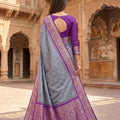 Traditional Grey Banarasi Silk Saree Zari Woven Border for Women
