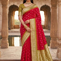 Beautiful Rani Pink Banarasi Silk Saree Zari Woven Border for Women