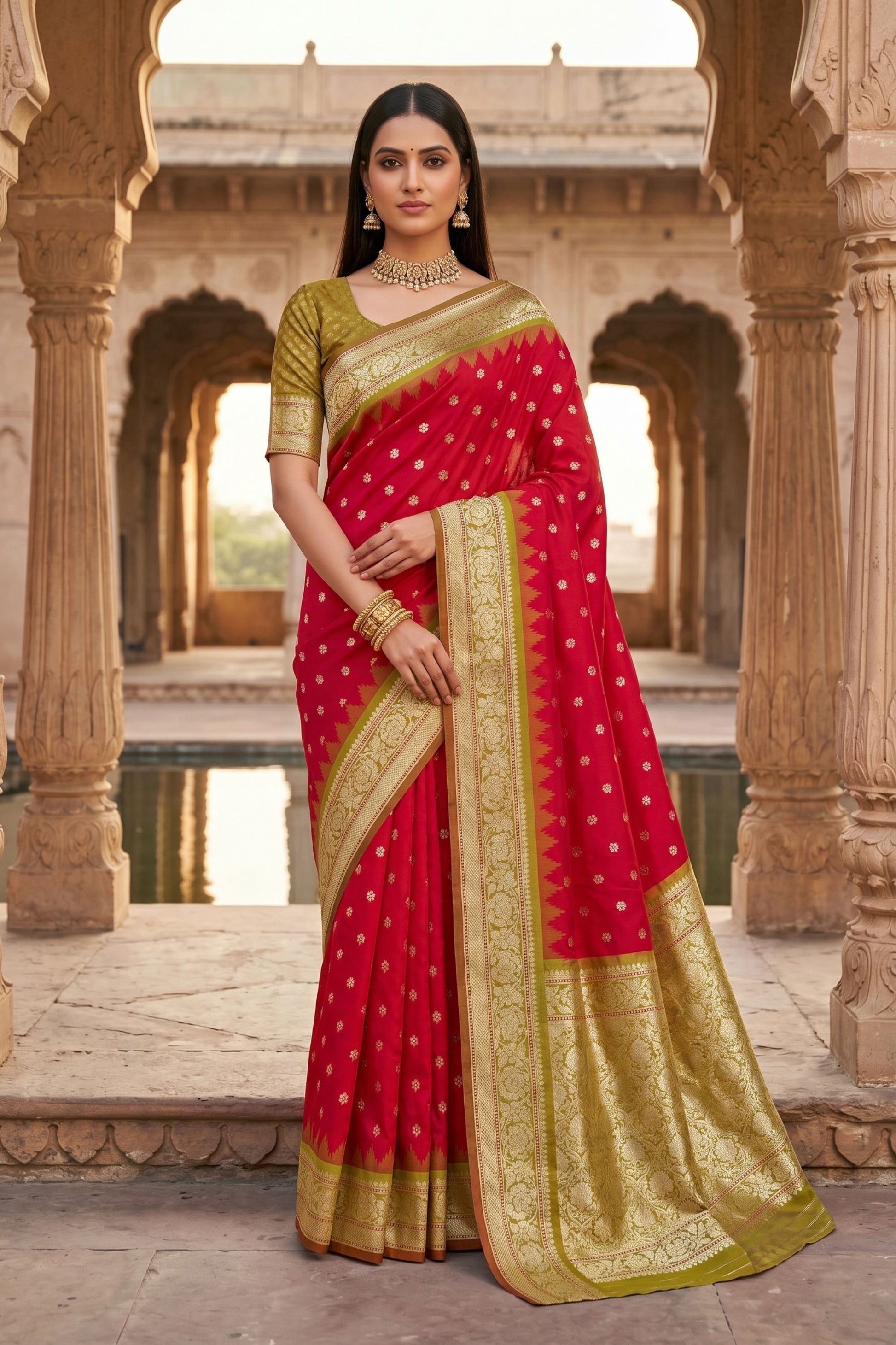 Beautiful Rani Pink Banarasi Silk Saree Zari Woven Border for Women