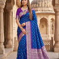 Royal Blue Banarasi Silk Saree Zari Woven Border for Women