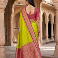 Graceful Lime Green Banarasi Silk Saree Zari Woven Border for Women