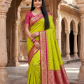 Graceful Lime Green Banarasi Silk Saree Zari Woven Border for Women