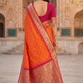 Stylish Orange Banarasi Silk Saree Zari Woven Border for Women
