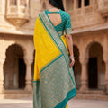 Luxury Yellow Banarasi Silk Saree Zari Woven Border for Women