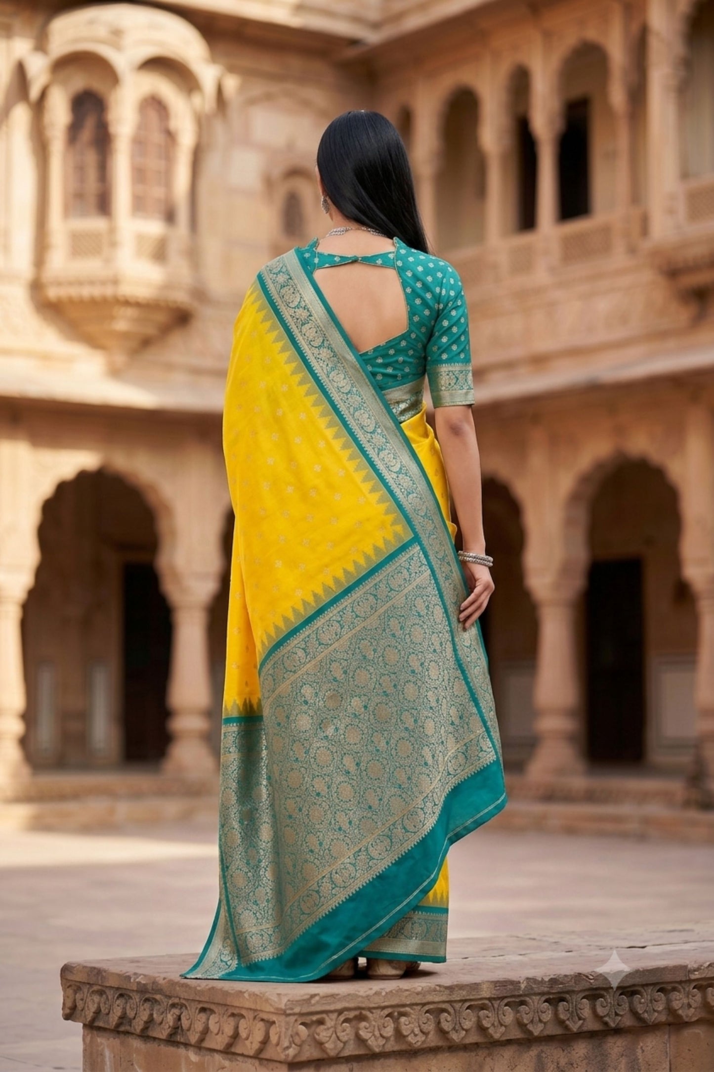 Luxury Yellow Banarasi Silk Saree Zari Woven Border for Women