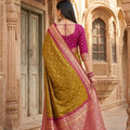 Graceful Olive Green Banarasi Silk Saree Zari Woven Border for Women