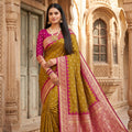 Graceful Olive Green Banarasi Silk Saree Zari Woven Border for Women