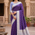 Royal Purple Banarasi Silk Saree Zari Woven Border for Women