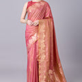 Beautiful Rose Pink Banarasi Silk Saree Zari Weaving Border for Women