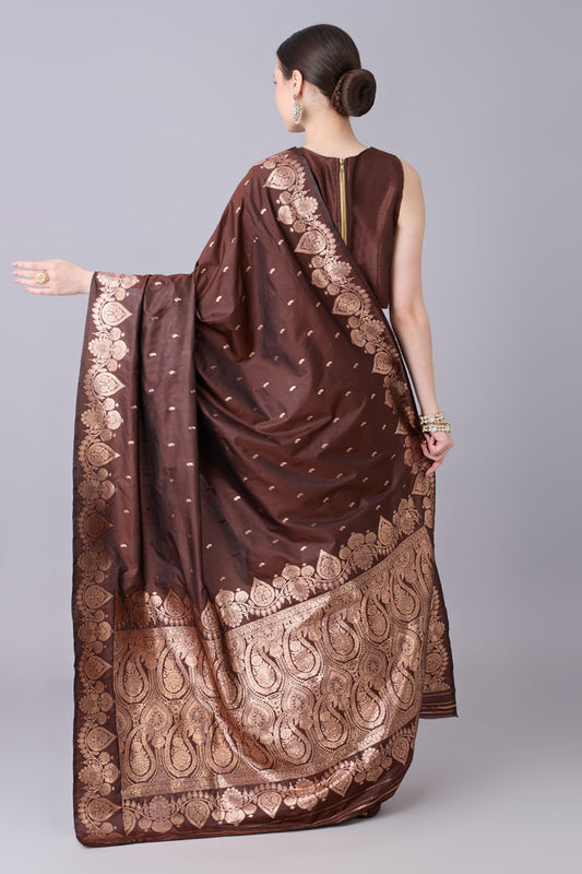 Stylish Coffee Brown Banarasi Silk Saree Zari Weaving Border for Women
