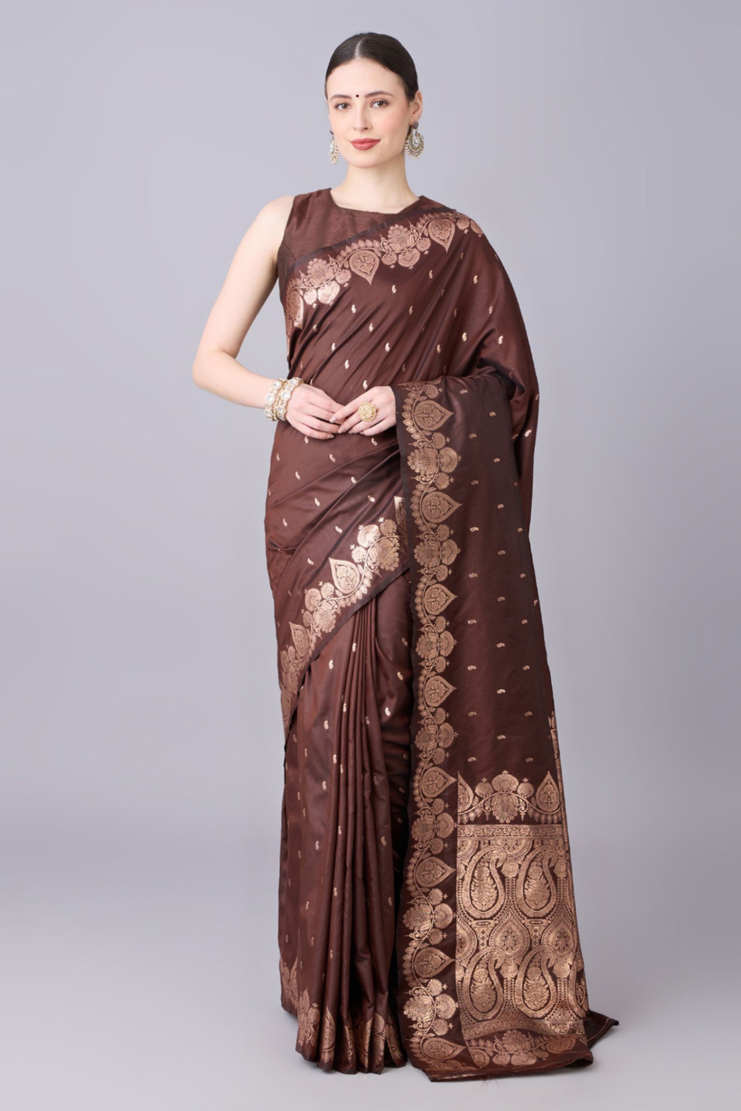 Stylish Coffee Brown Banarasi Silk Saree Zari Weaving Border for Women