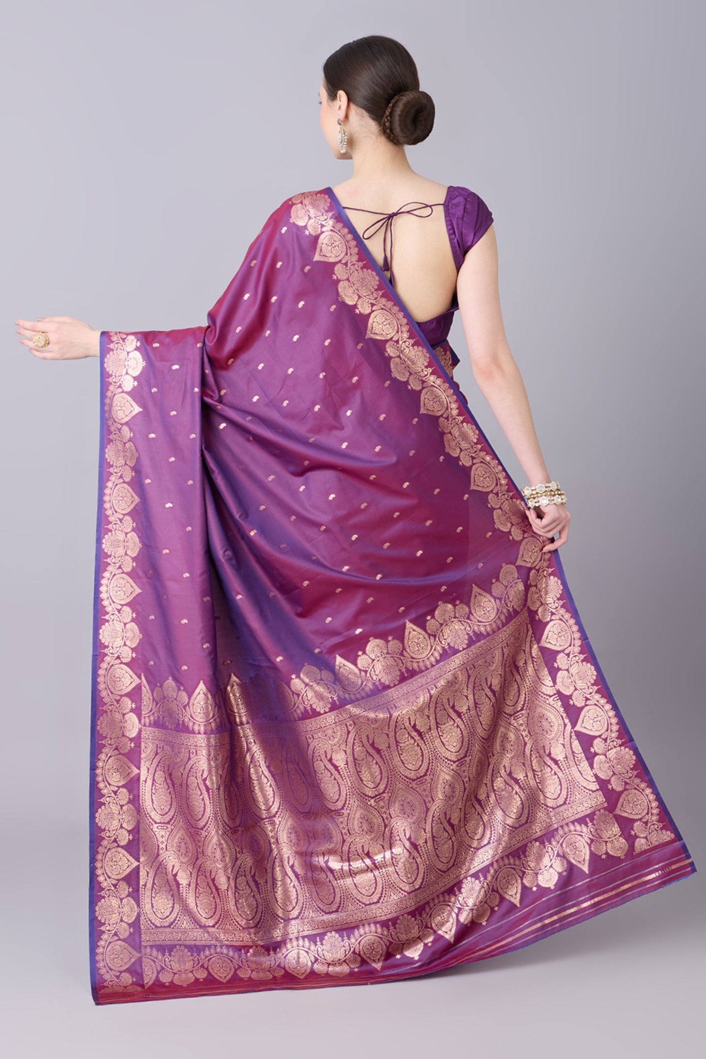 Lovely Wine Banarasi Silk Saree Zari Weaving Border for Women