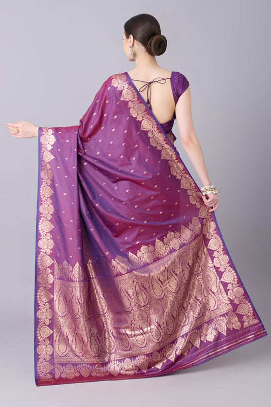Lovely Wine Banarasi Silk Saree Zari Weaving Border for Women