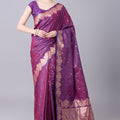 Lovely Wine Banarasi Silk Saree Zari Weaving Border for Women